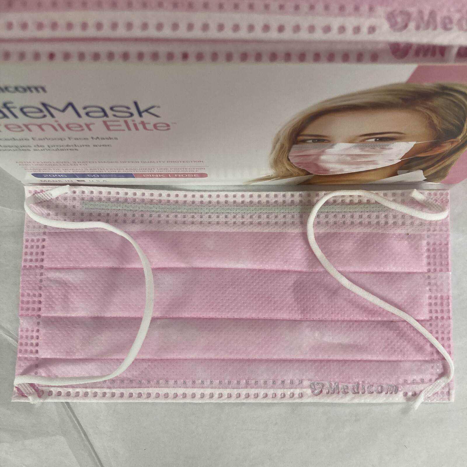 Medicom #2046 Ear-loop Surgical Face Masks, Pink, Box of 50