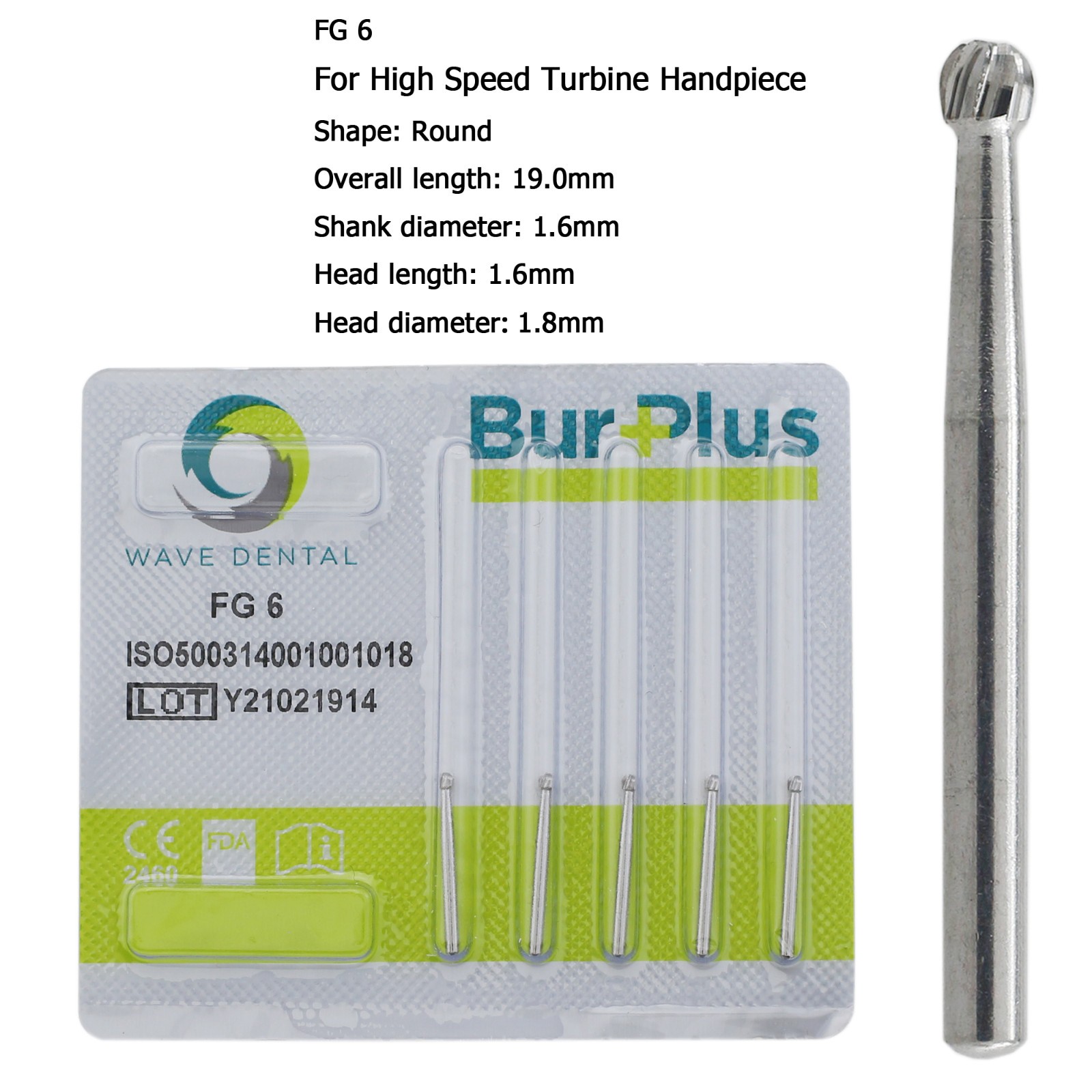 Wave Dental Tungsten Carbide Bur Round Friction Grip FG 1/4 1 2 3 5 6 7 8 Prima