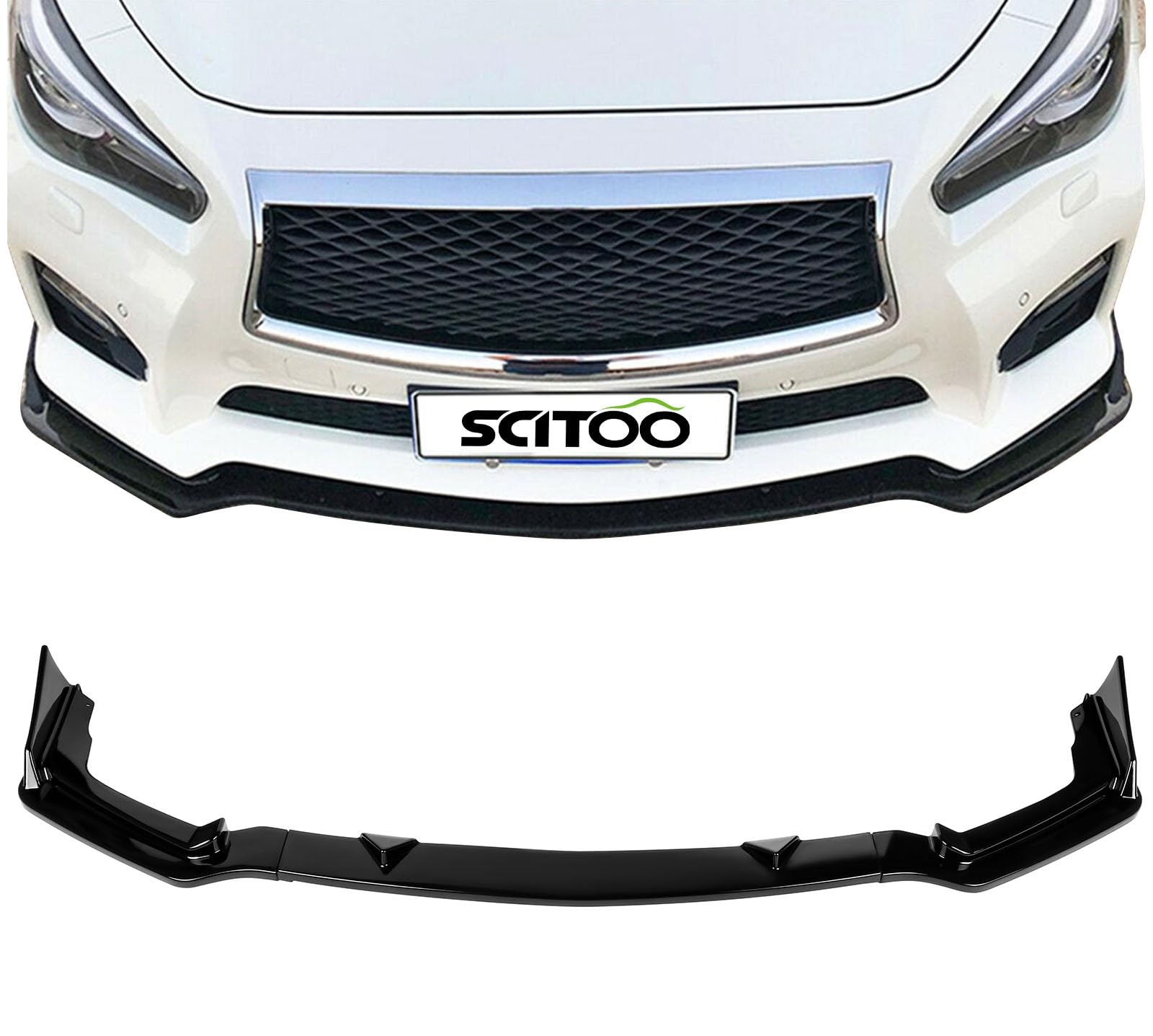 Front Lip Spoiler Fits 2014-2017 Infiniti Q50 Sport ABS Glossy Black Bumper Lip
