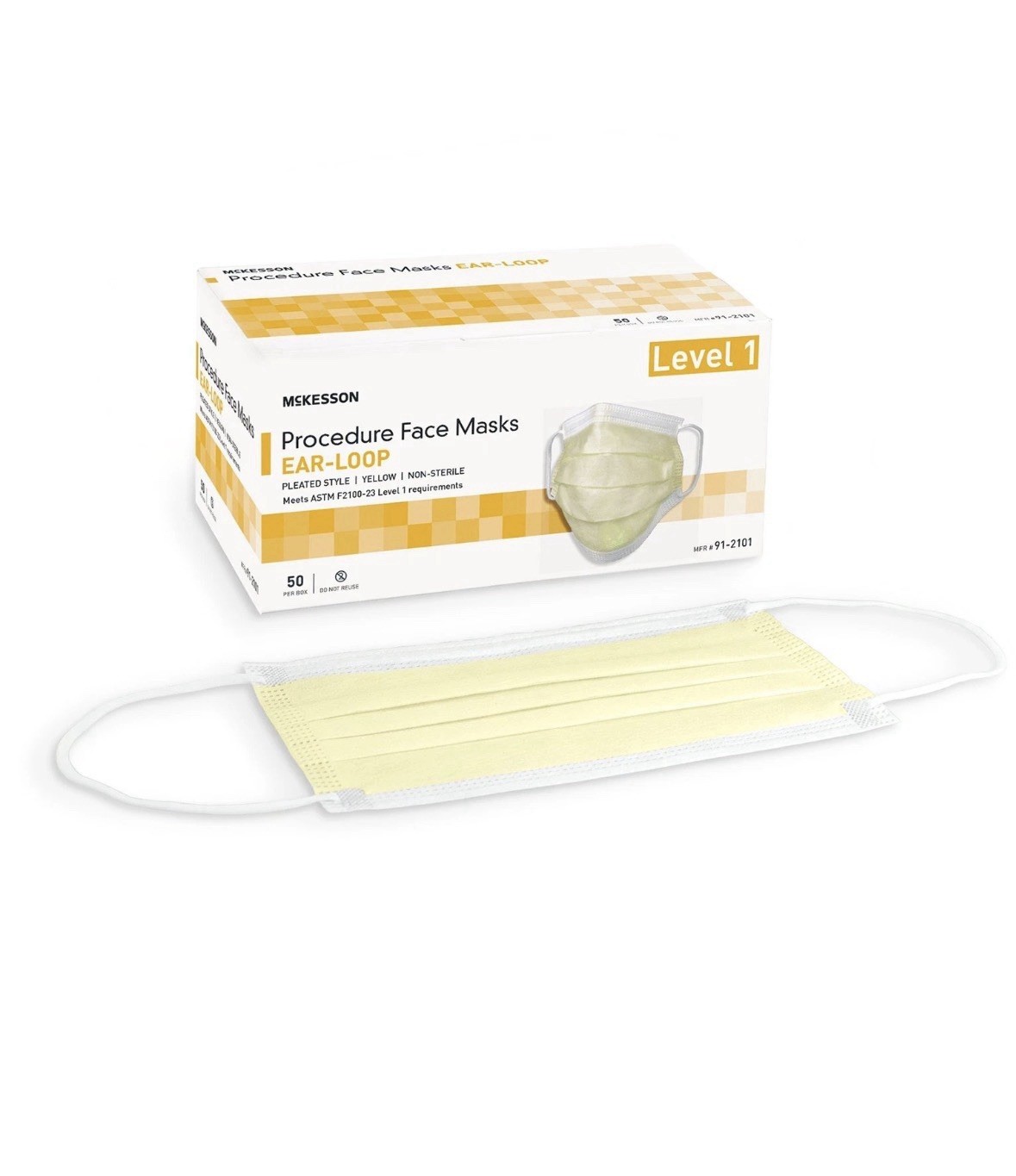 McKesson Procedure Mask Pleated 500 Count 50 per Box 10 Boxes 91-2101 Yellow