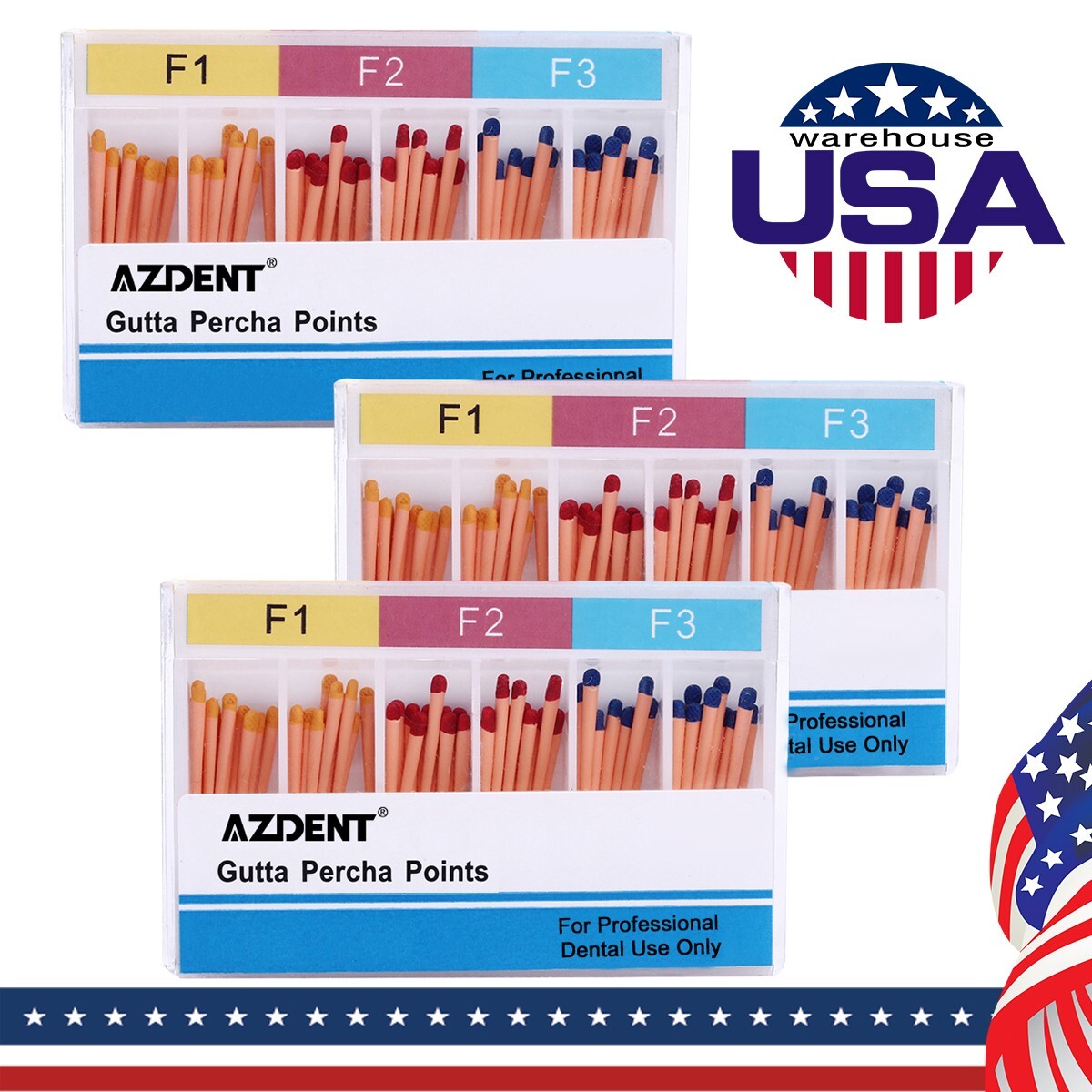 5 X AZDENT Dental Endo Root Canal Obturating Gutta Percha Points Taper F1 F2 F3