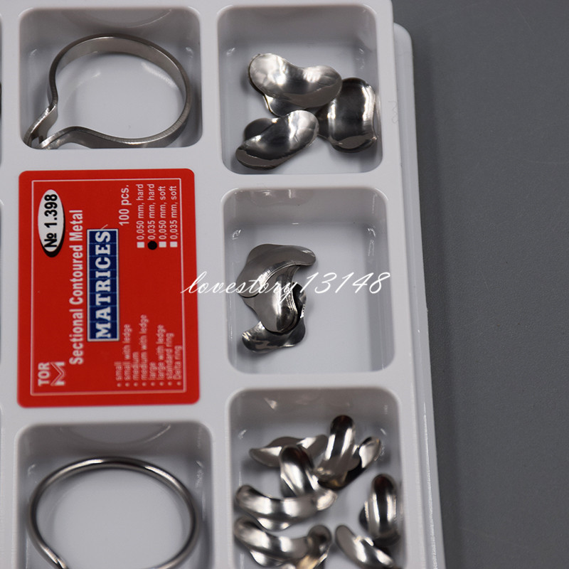 Dental Sectional Contoured Matrices Full Matrix Kit 100Pcs 35 μm Hard + 2 Rings
