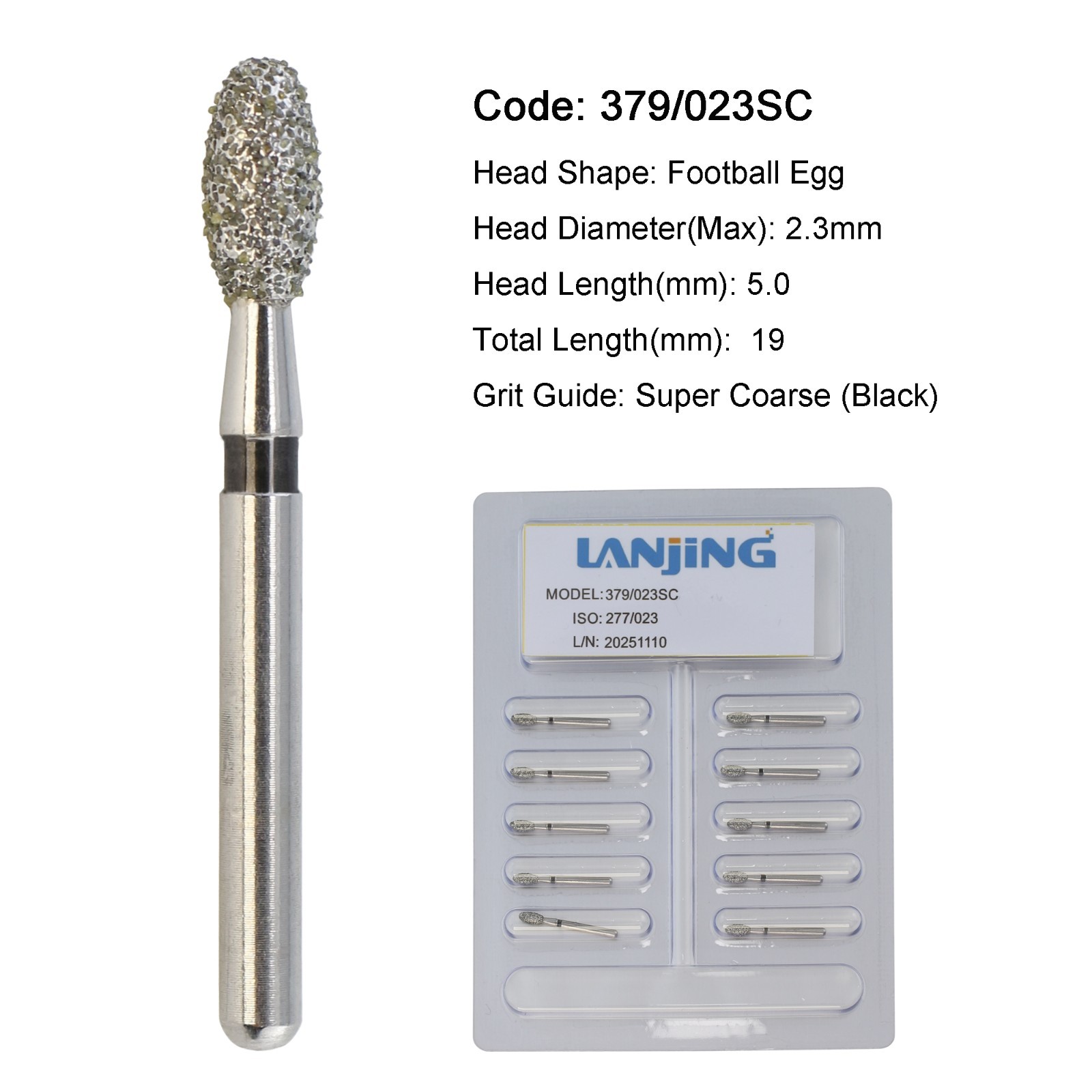 Dental Burs Diamond Egg Football FG Burs 379/023SC Super Coarse Black High Speed