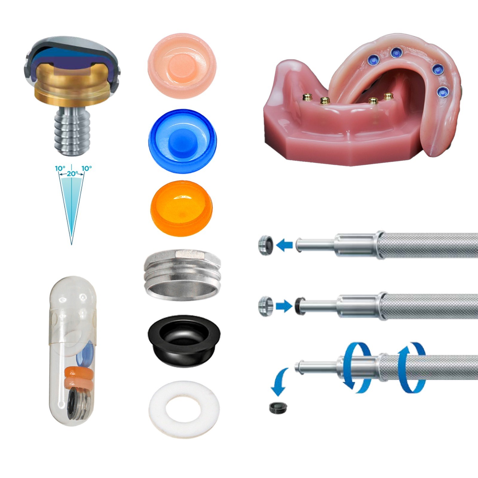 Overdenture Locator Abutment Neodent GRAND MORSE GM Male Caps Inserts Core Tool