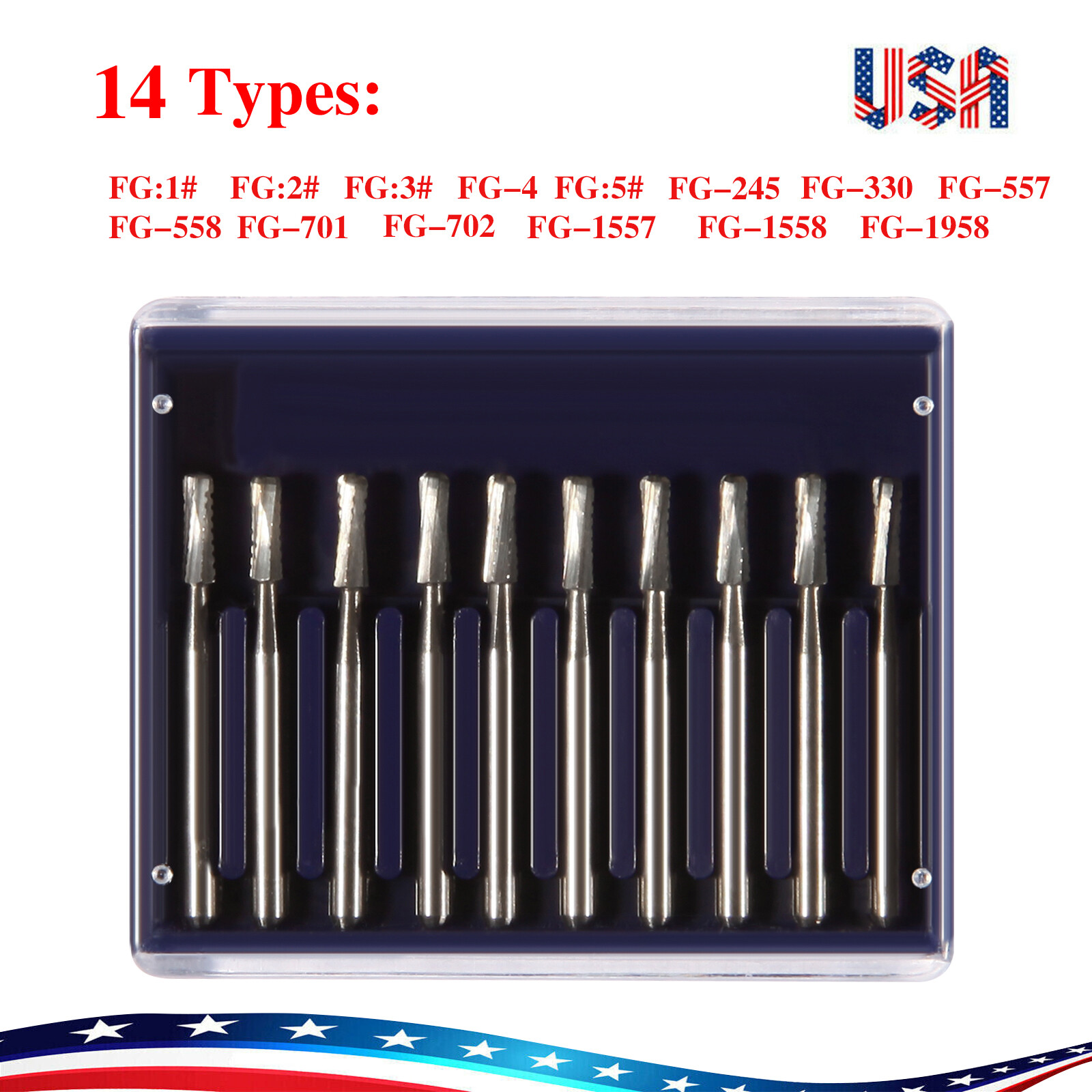 10PCS/Pack Dental Handpiece FG Bur Tungsten Carbide Round/Straight Fissure Burs