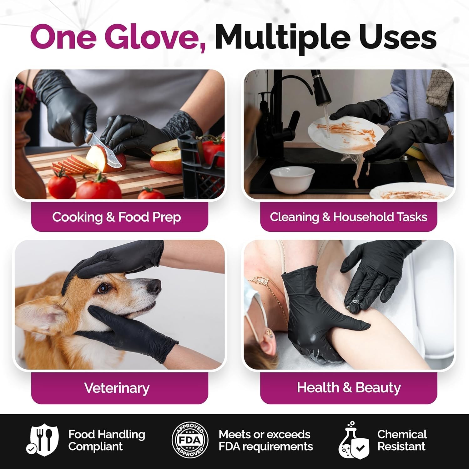 Precise Black Nitrile Gloves 4 Mil – Chemical Resistant Nitrile Gloves with T…