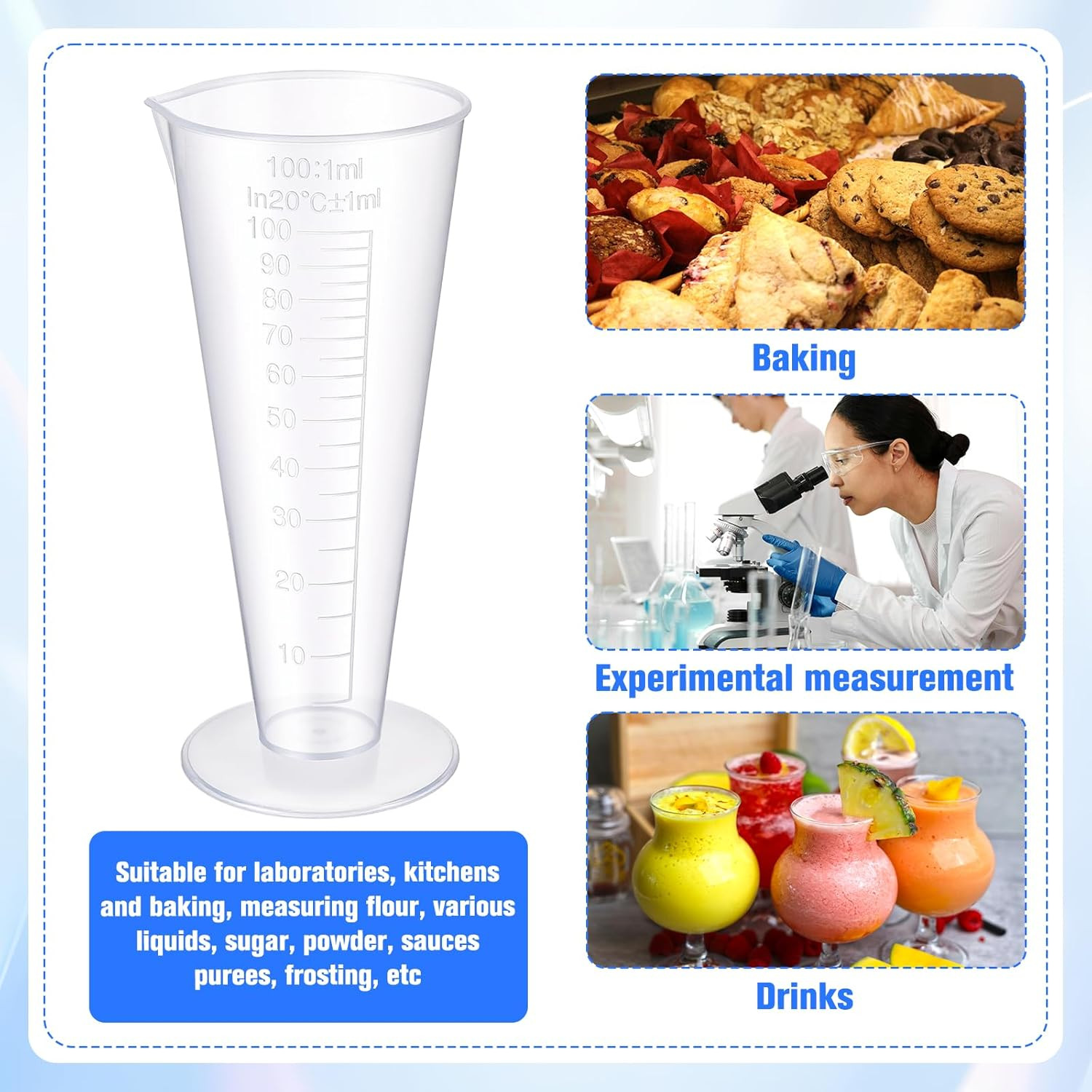 Plastic Graduated Measuring Cup, 100Ml round Base Cone Shape Graduated Beaker Cl