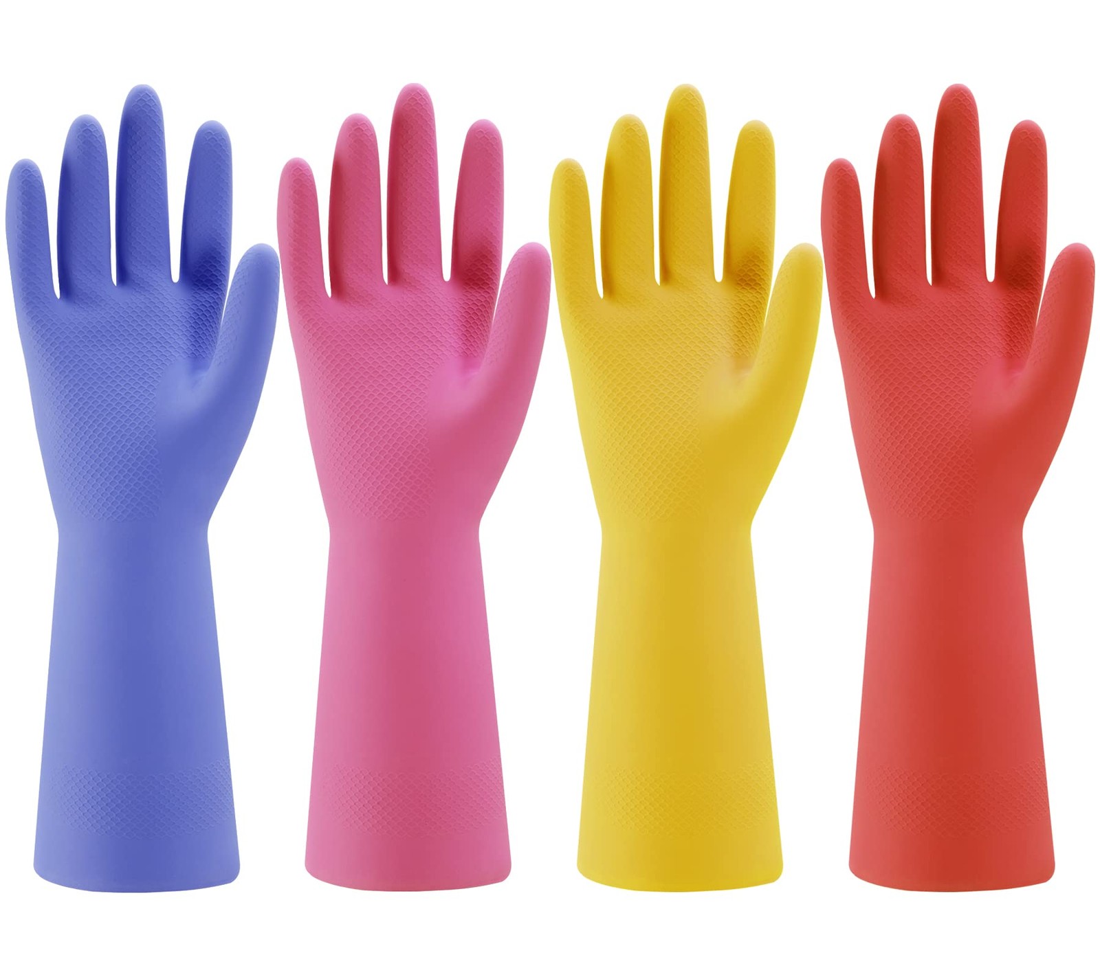 Reusable Rubber Kitchen Dishwashing Gloves, 4 Pairs, Long~Sleeve, Non~Slip