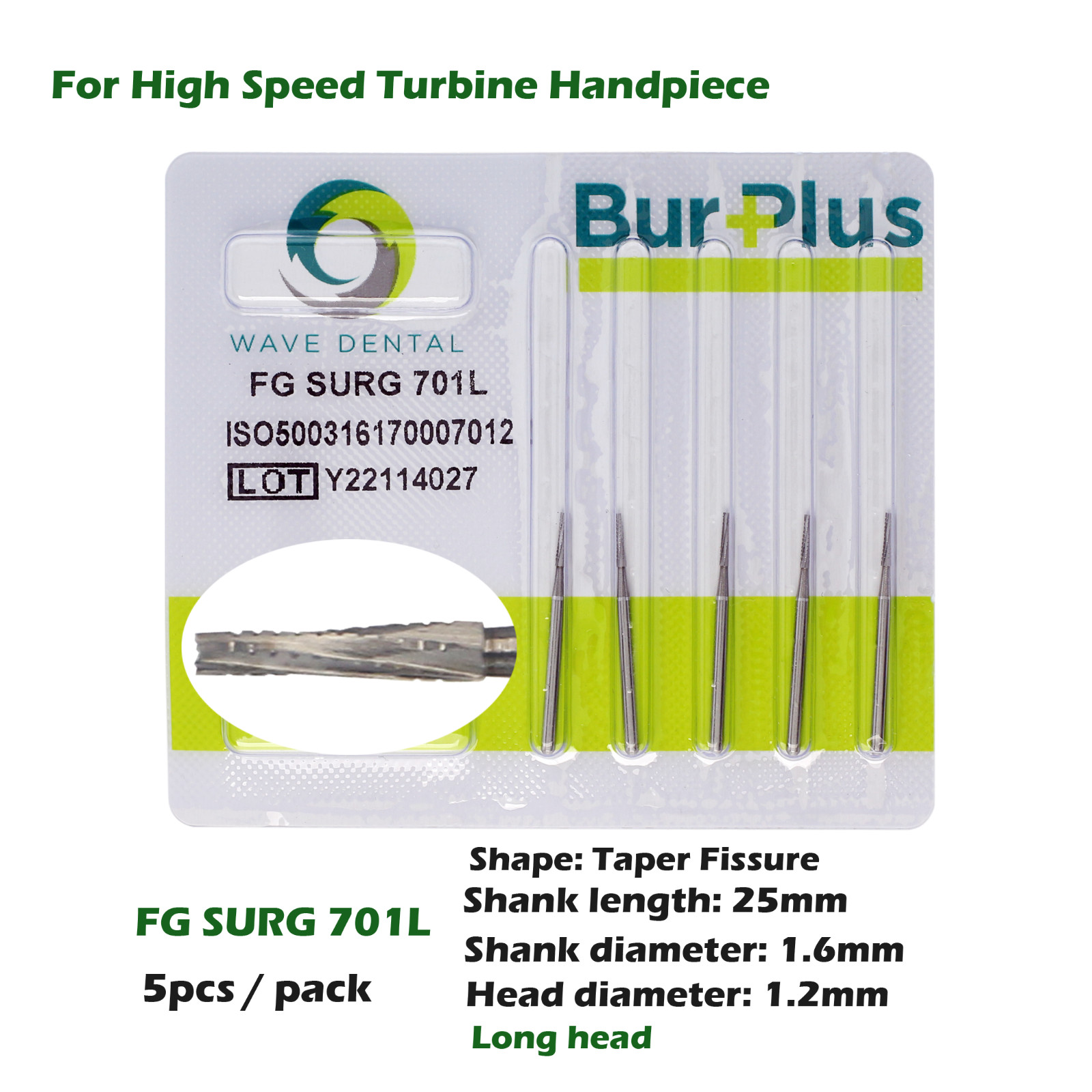 Wave Dental Surgical Bur Long Shank 25mm FG SURG 701L Carbide High Speed FGOS