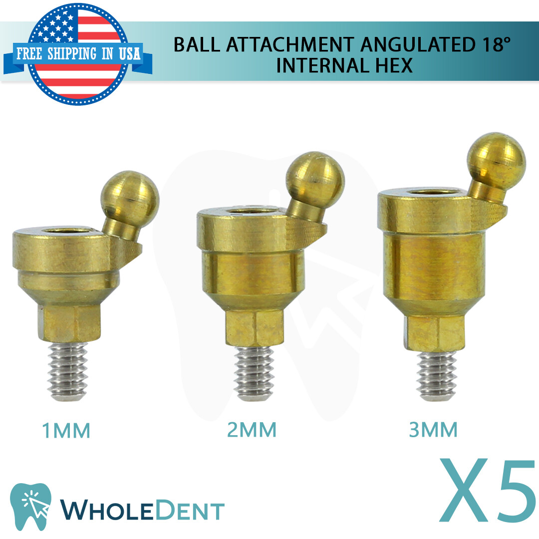 5x Angulated Ball Overdenture Attachment 18° Abutment Dental Implant Int Hex