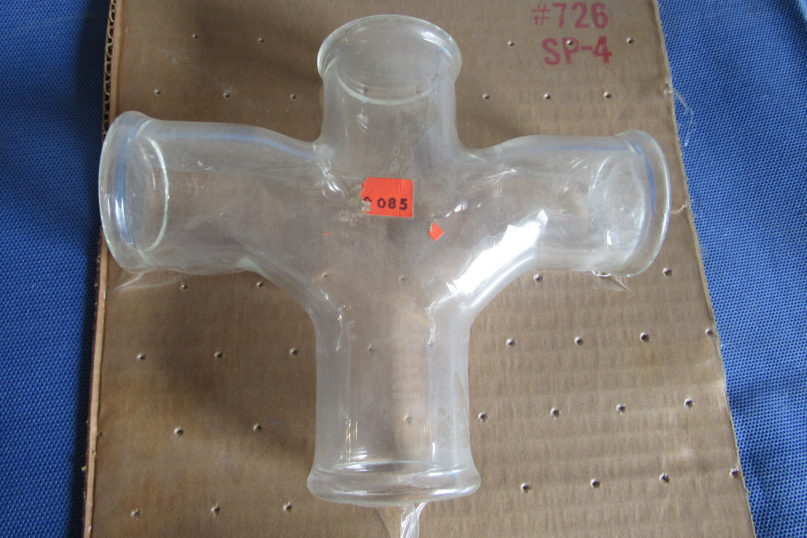 NOS Pyrex #726 SP-4, 1 -1/2″x 1- 1/2″ Double Sanitary T Tee Glass Pipe Fitting