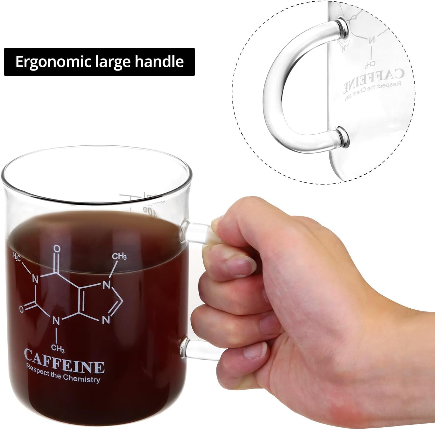 Caffeine Beaker Mug – Borosilicate Glass, 2 Pack 16 Oz (450 Ml), Chemistry-Theme