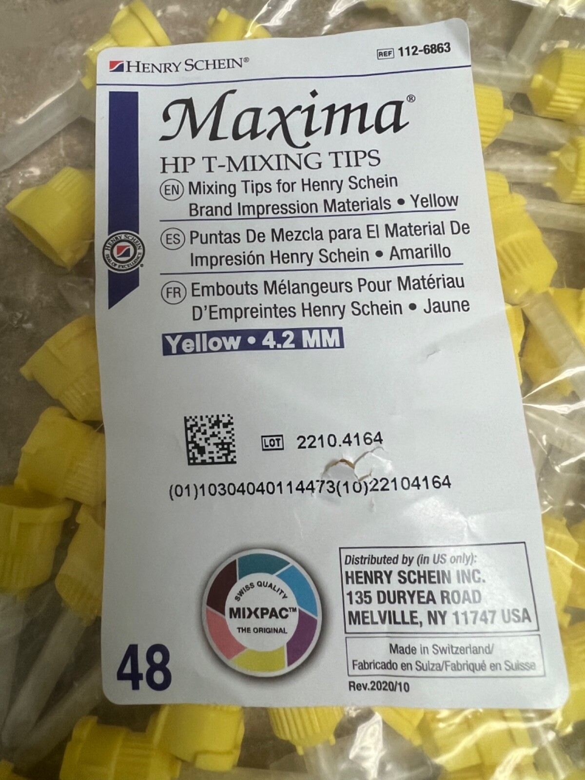 Henry Schein Maxima Yellow HP Mixing Tips 4.2mm