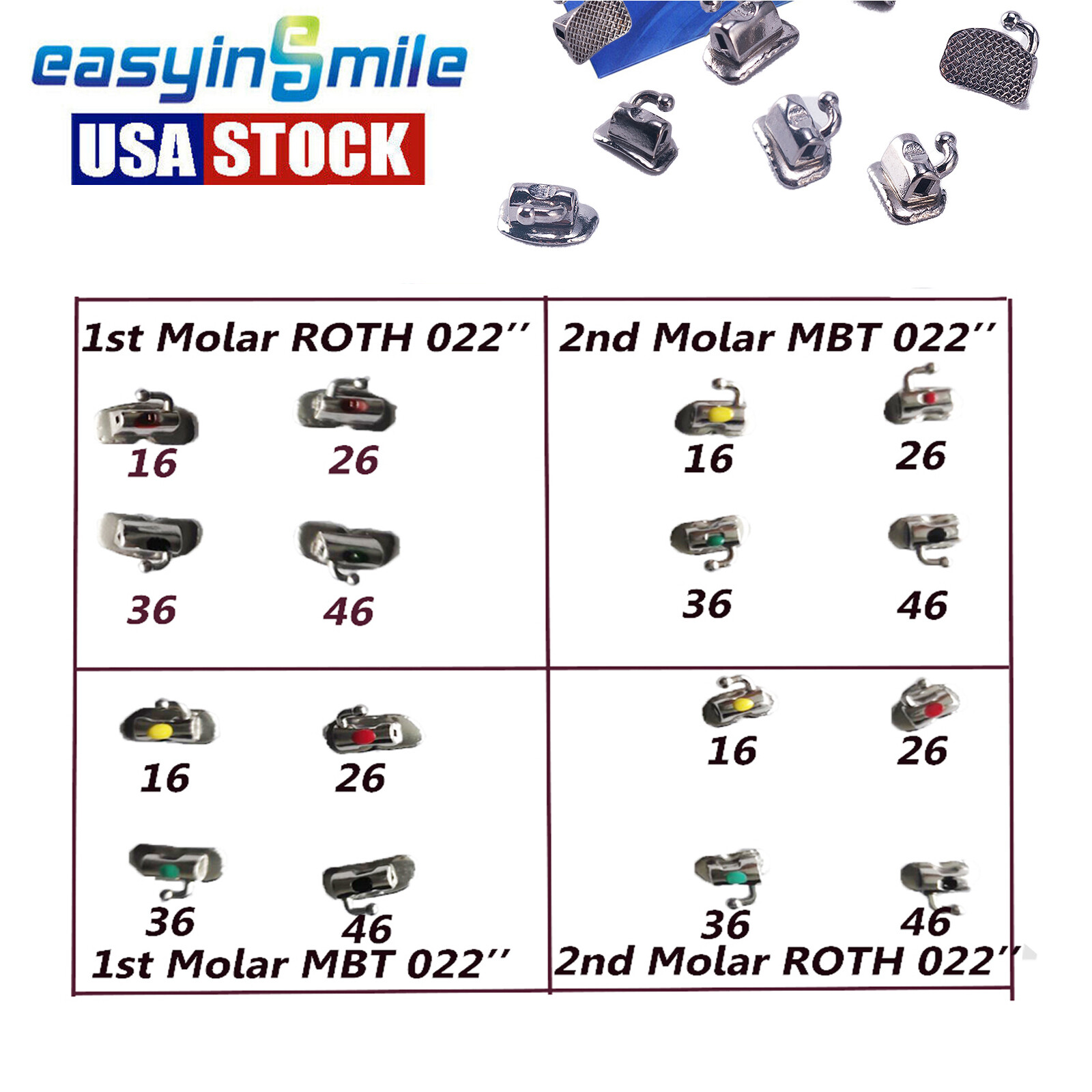 40PCS Dental Buccal Tube Orthodontic Braces Molar Roth/MBT 022 Non-convertible