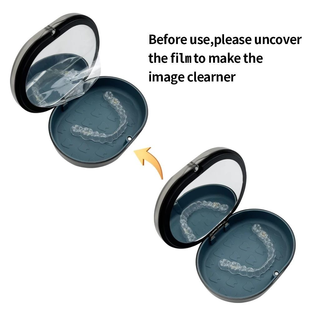 Dental Retainer Box With Mirror Aligner Case Travel Orthodontic Chewie Storage