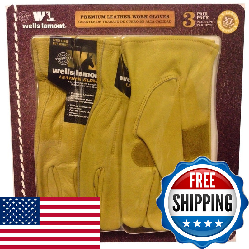 Wells Lamont Premium Leather Work Gloves 3 Pair Pack X-Large