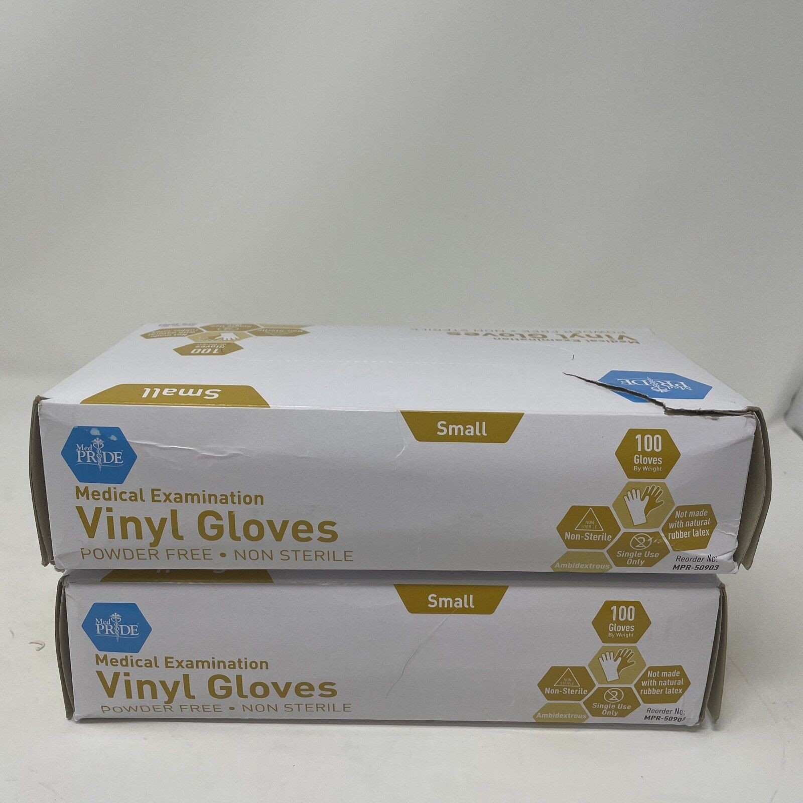 MedPride Powder-Free Vinyl Exam Gloves, Small, 2 Box Of 100 Each Total 200 Ct