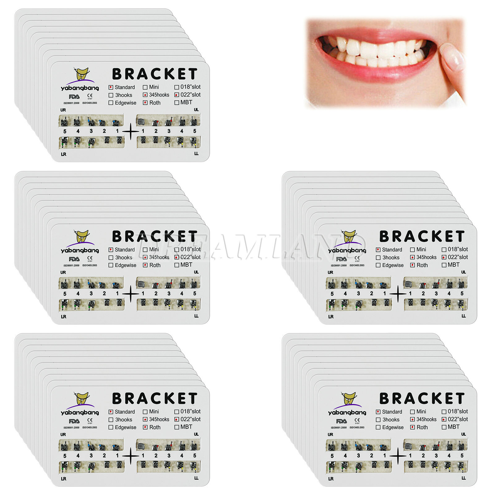 Dental Orthodontic Brackets Braces Standard Roth .022 Hooks 3-4-5 FDA CE
