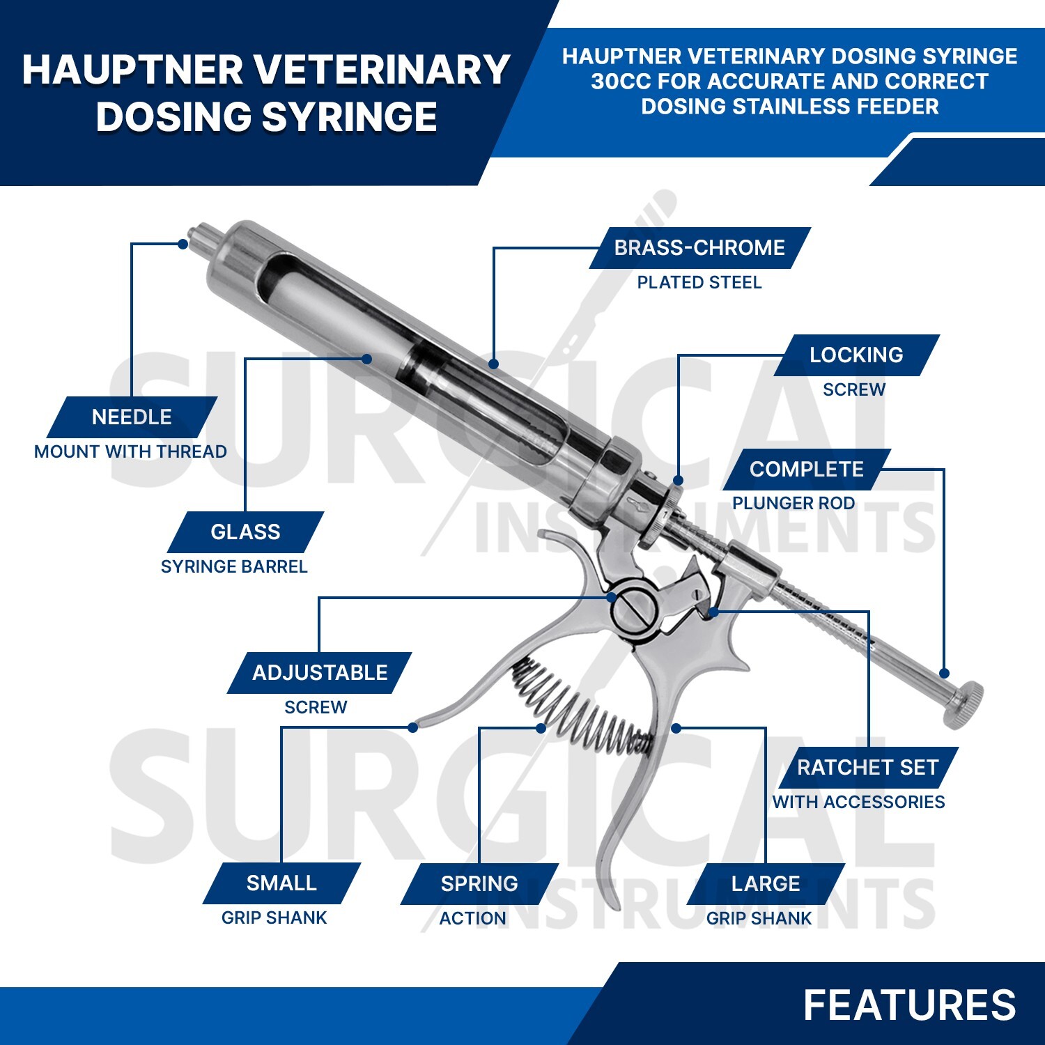 30cc Hauptner Dosing Syringe Veterinary Ranch Farm Livestock Stainless German Gr
