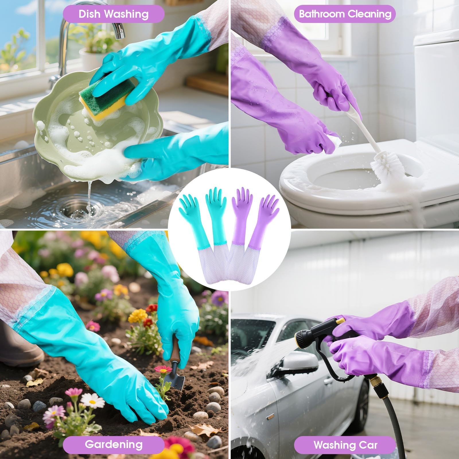 Elgood Reusable Long Sleeve Dishwashing Cleaning Gloves with Latex Free,Cotto…