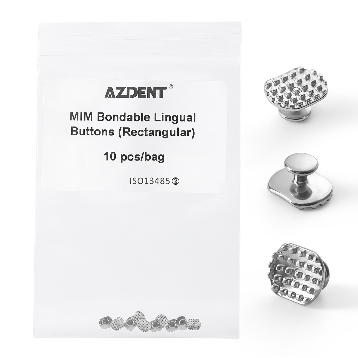 Dental Orthodontic Bondable Lingual Buttons with Hook Rectangular Base 10pc/kit