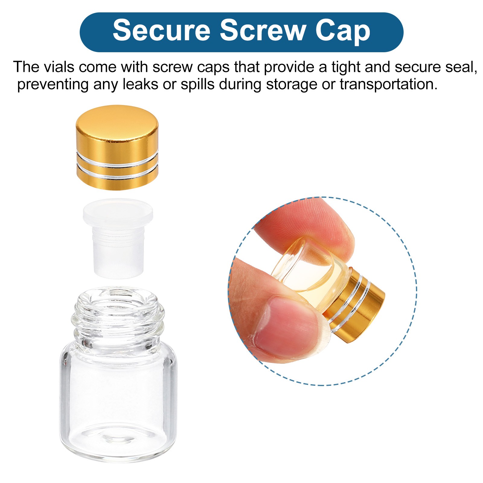 1ml Tiny Glass Bottles Vials 20Pcs Mini Clear Bottles Glass Screw Cap Golden