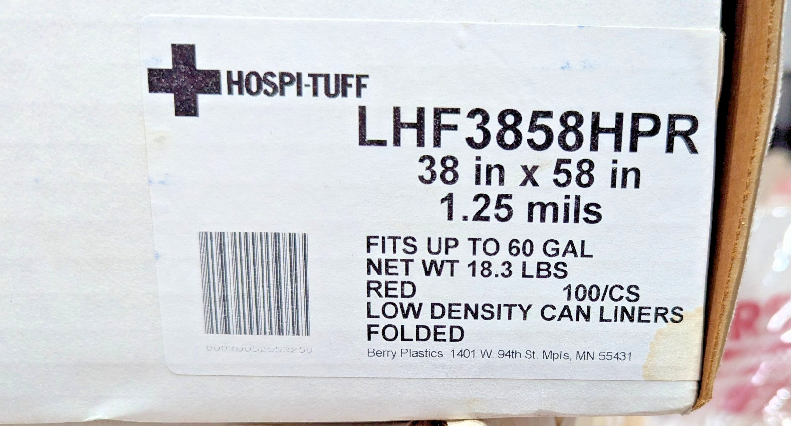 100 60 Gallon «Biohazard» Red Liner Folded Low Density Can Liner 38″ x 58″ 1.25