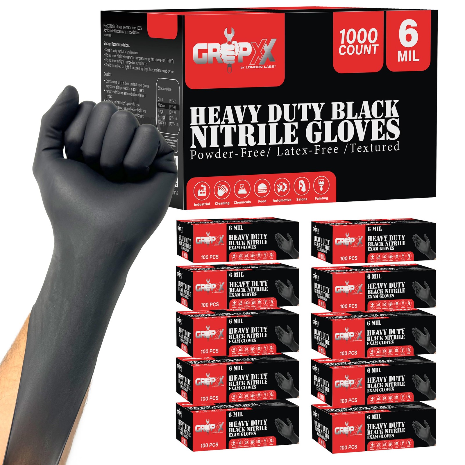 Heavy Duty 6 Mil Black Nitrile Gloves – Disposable, Latex & Powder Free | Mec…