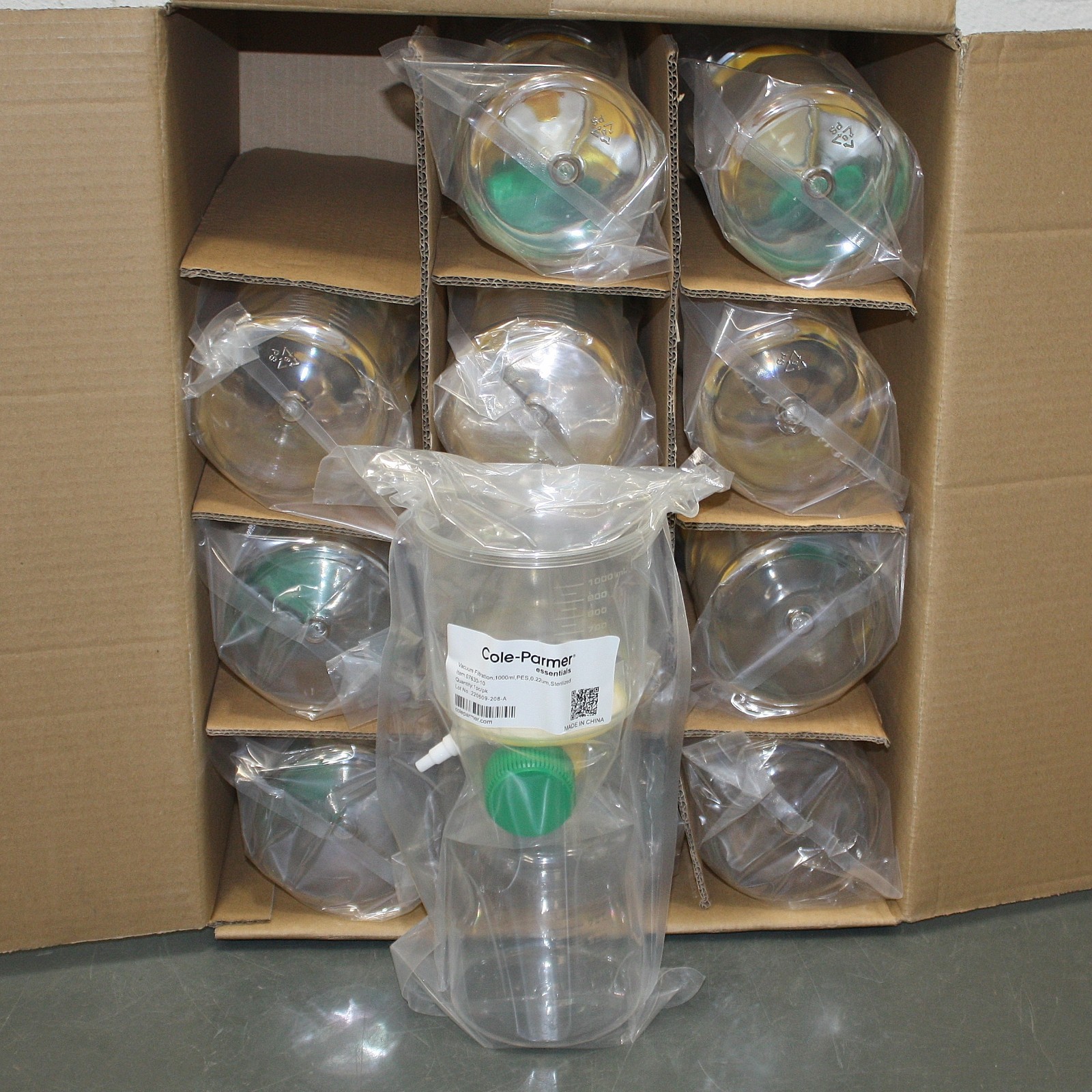 (12) Cole-Parmer Disposable Bottle Top Aspirator 07630-10, 1000mL, 0.22um, PES