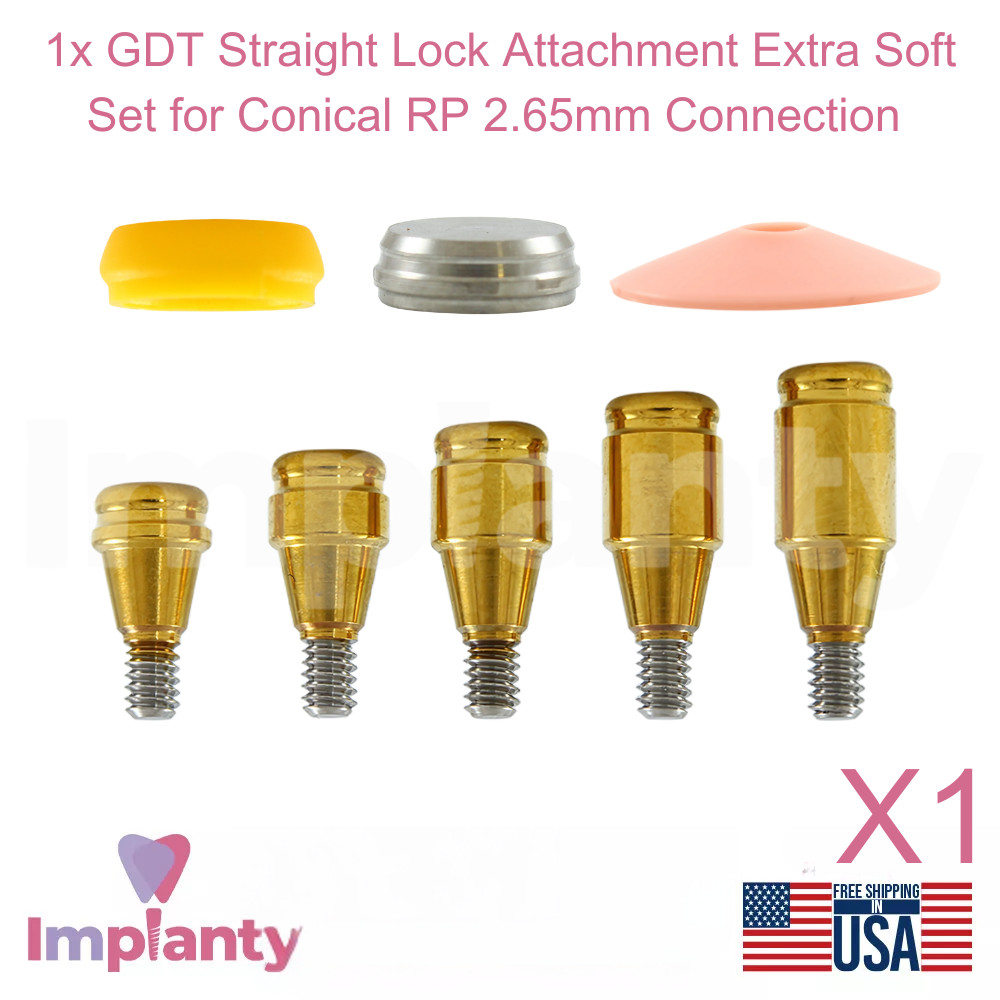 1x Dental Straight Lock Attachment Extra Soft Silicone Set Conical RP 2.65mm
