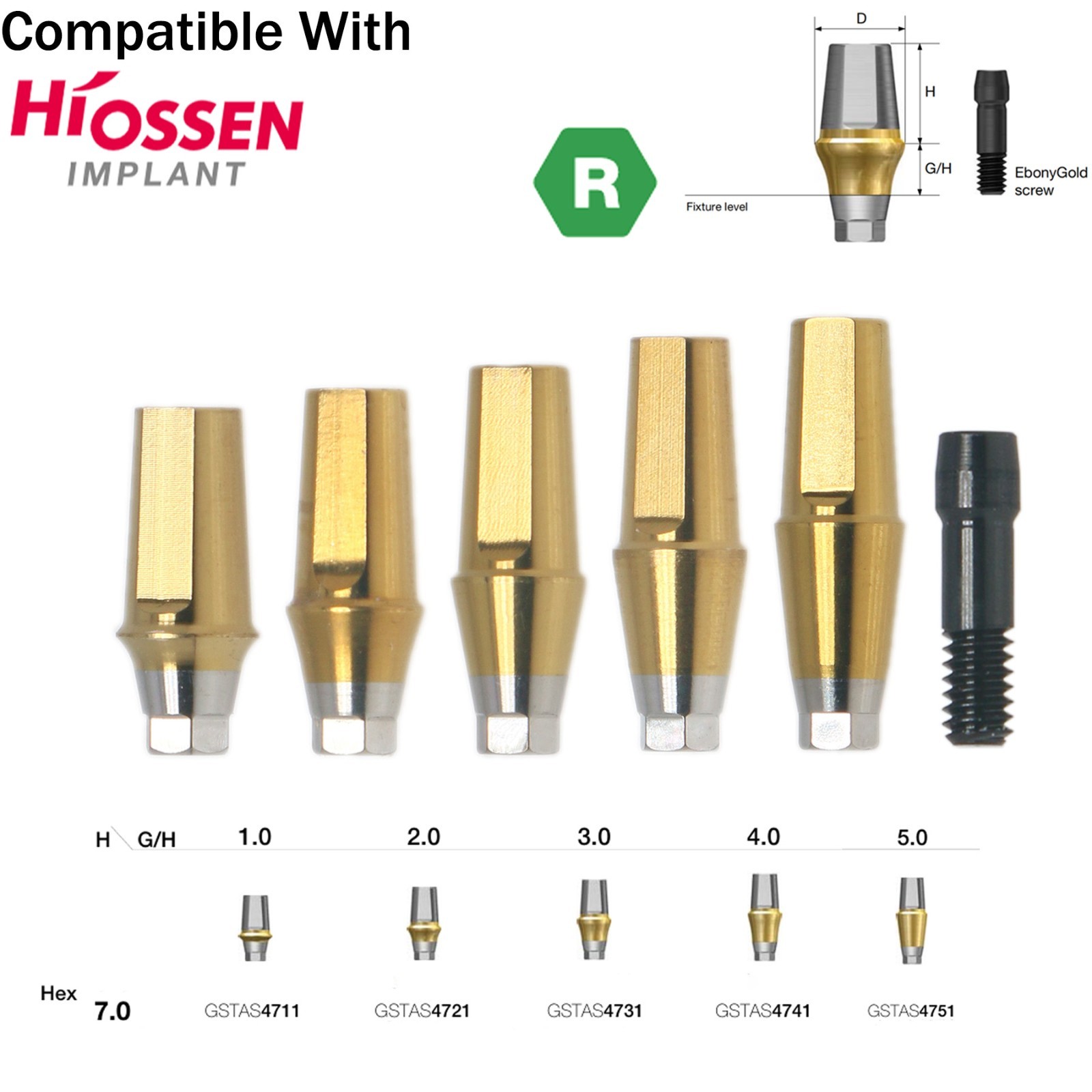 US Dental Straight Transfer 17° Angled Anatomic Abutment M/R For Hiossen Osstem