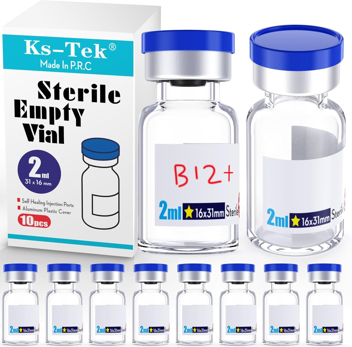 Ks-Tek Sterile Empty Vials with Self Healing Injection Port,With Aluminum Plasti