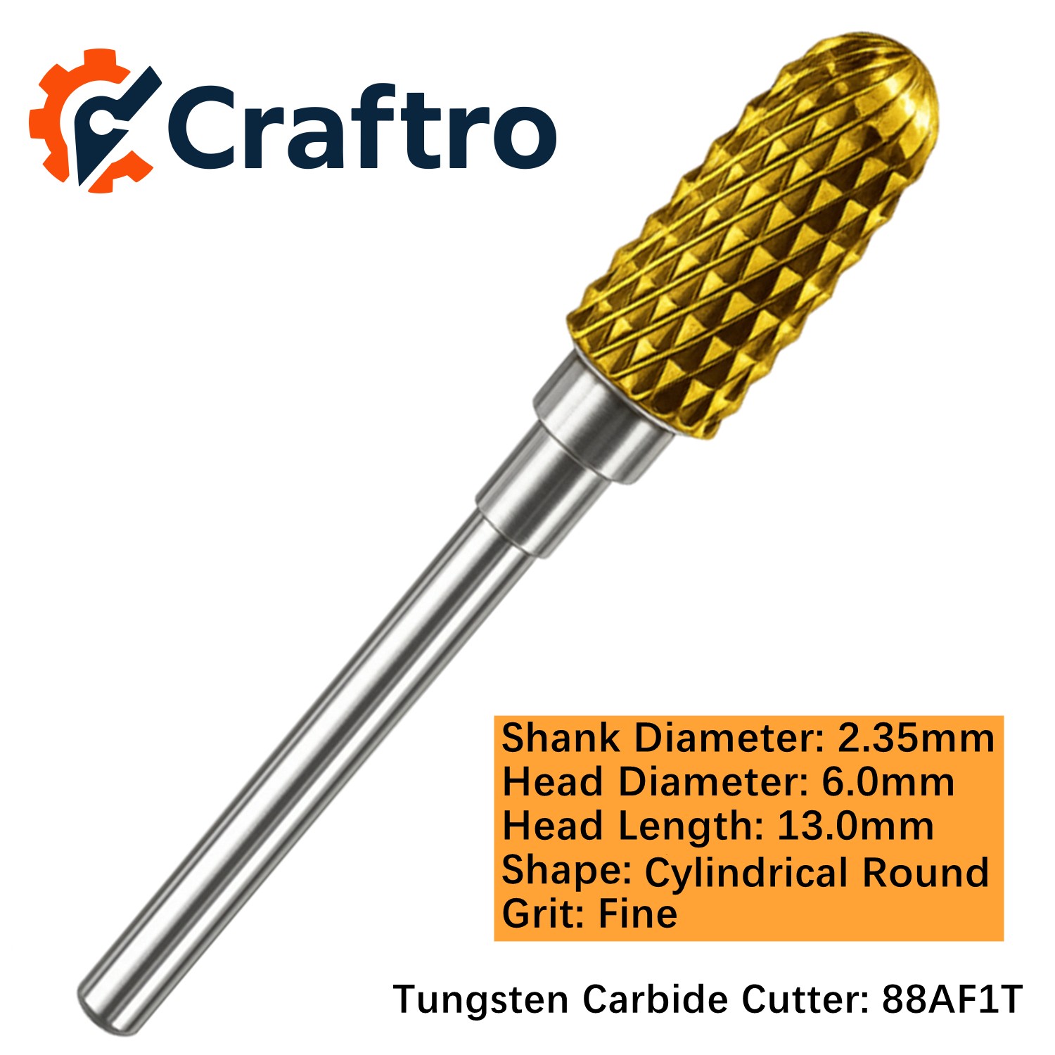Craftro 3/32» Carbide Cutter Bur Cylindrical Round End 88A Fine 1/pk 6*13mm