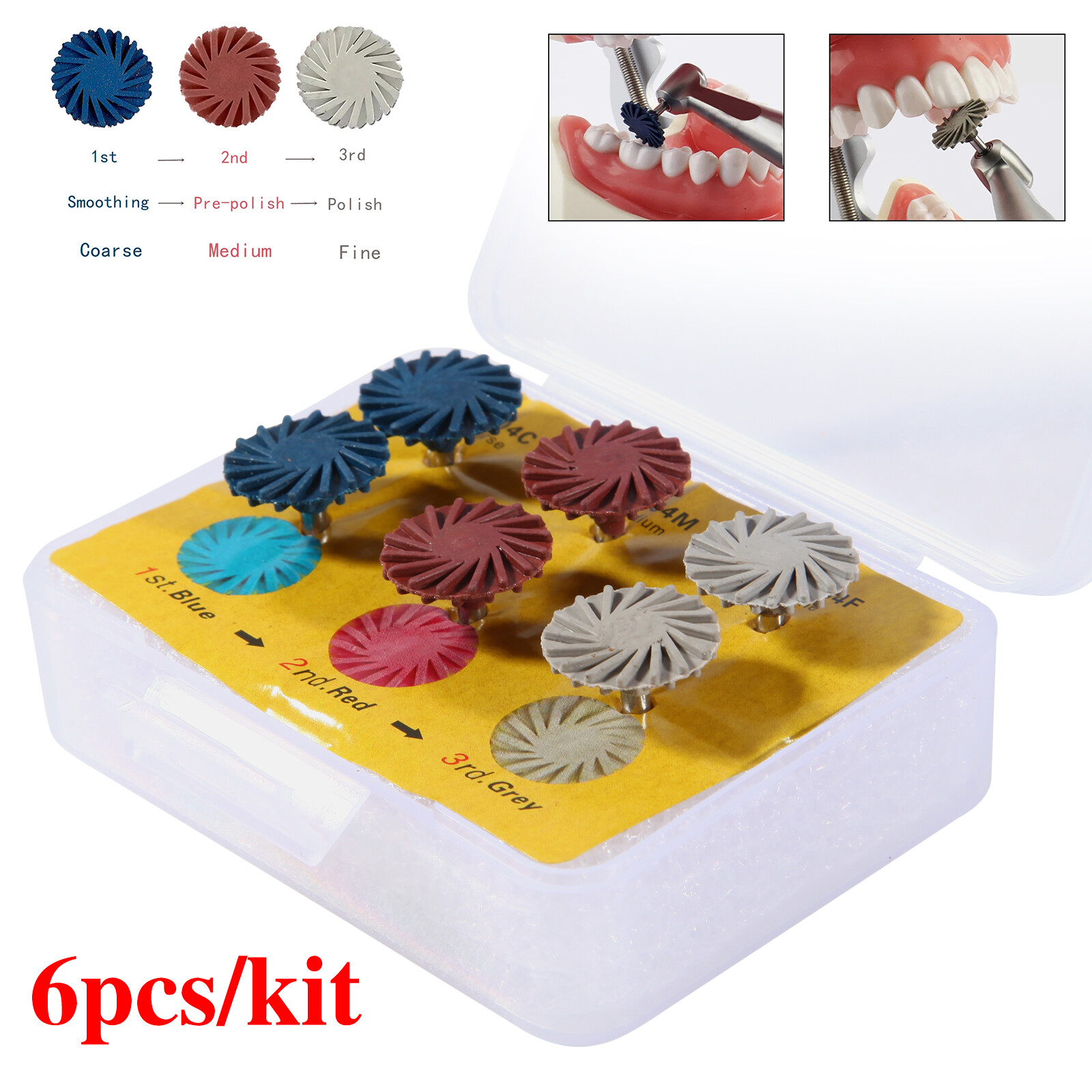 Dental Burs Cups Composite Polishing Diamond System Kit for Low Speed Handpiece
