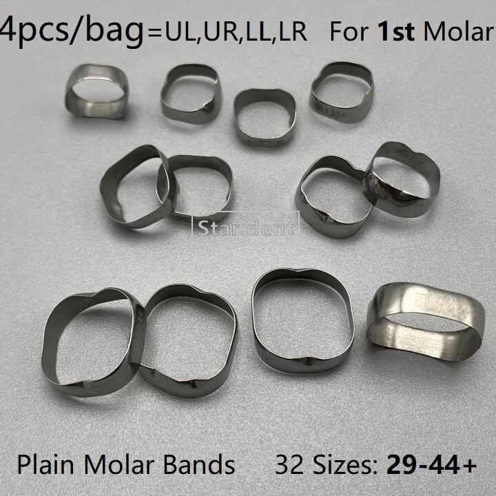 Dental Orthodontic Molar Bands Set Plain Molar Band Size #29-44+ Stainless steel