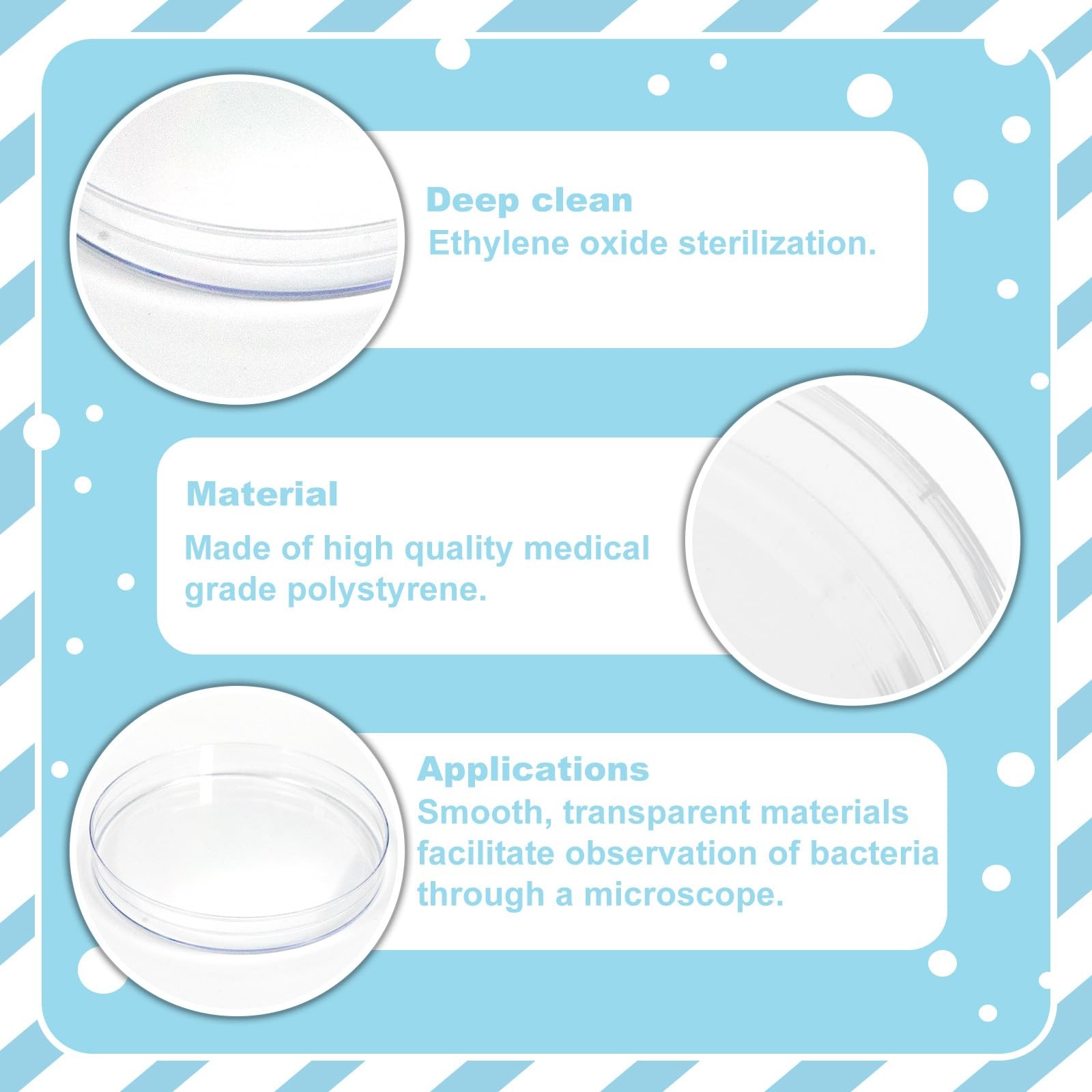 CryoKing Science Plastic Petri Dishes with Lids, 30 Pack 60mm 60×15mm, Clear