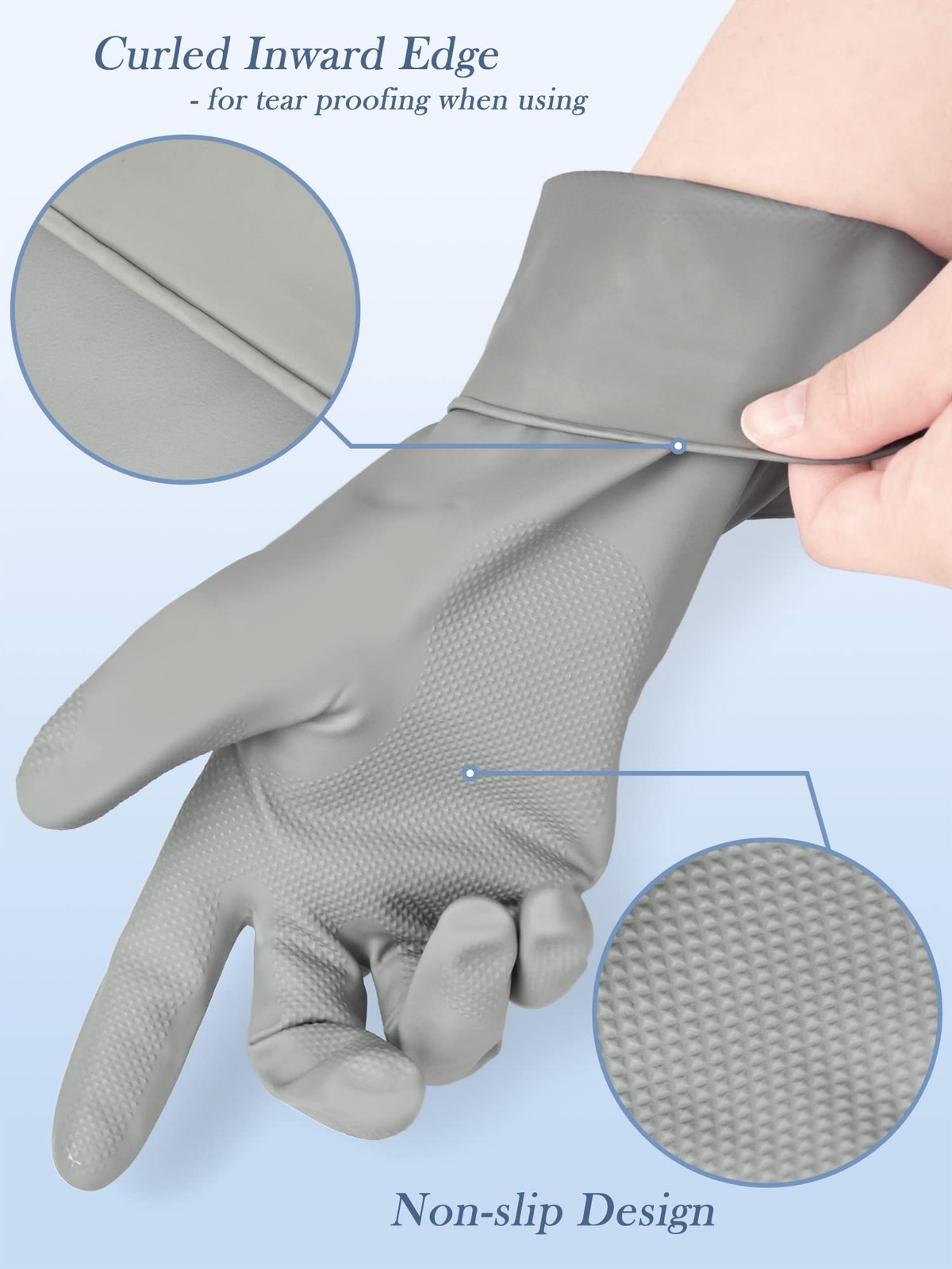 Cleanbear Latex~Free Reusable Rubber Cleaning Gloves Set of 3, 12 Inch