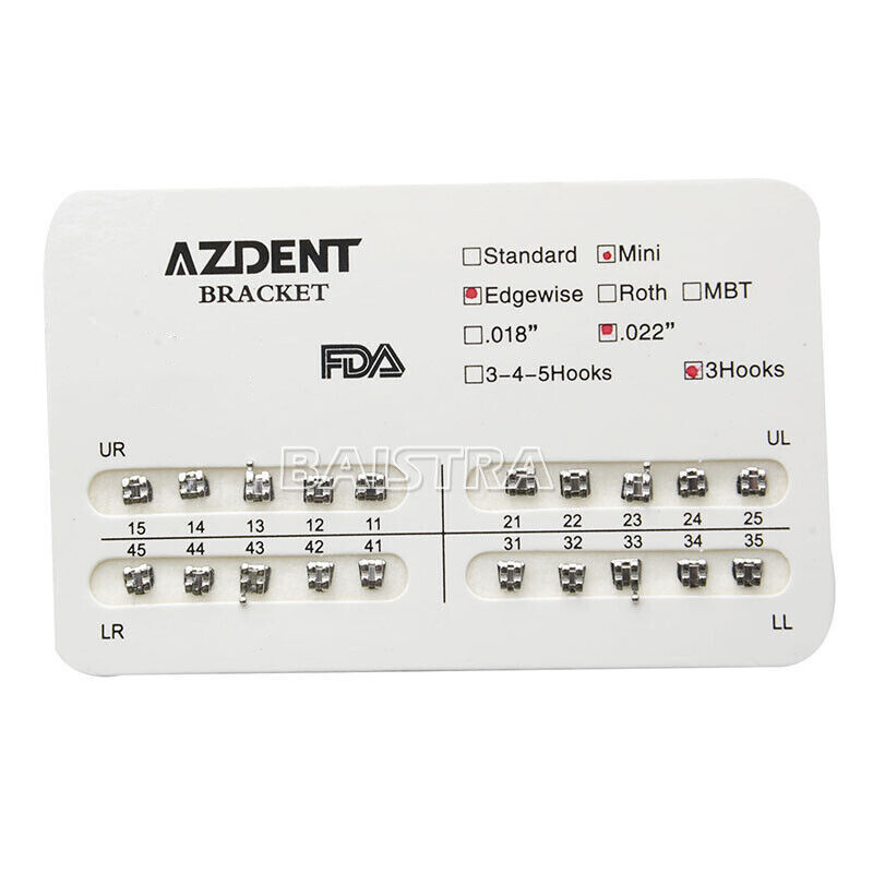 20pcs Dental Orthodontic Brackets Braces Mini Edgewise 022 Hooks 3 Metal AZDENT