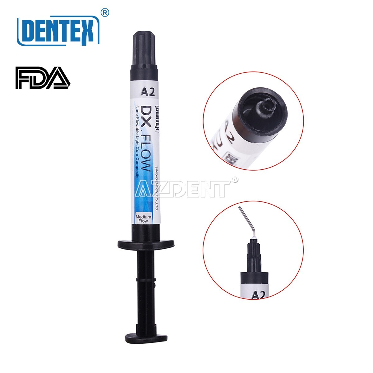 DENTEX Dental Flowable Light Cure Composite Resin Medium Flow A2 3g/ Syringe