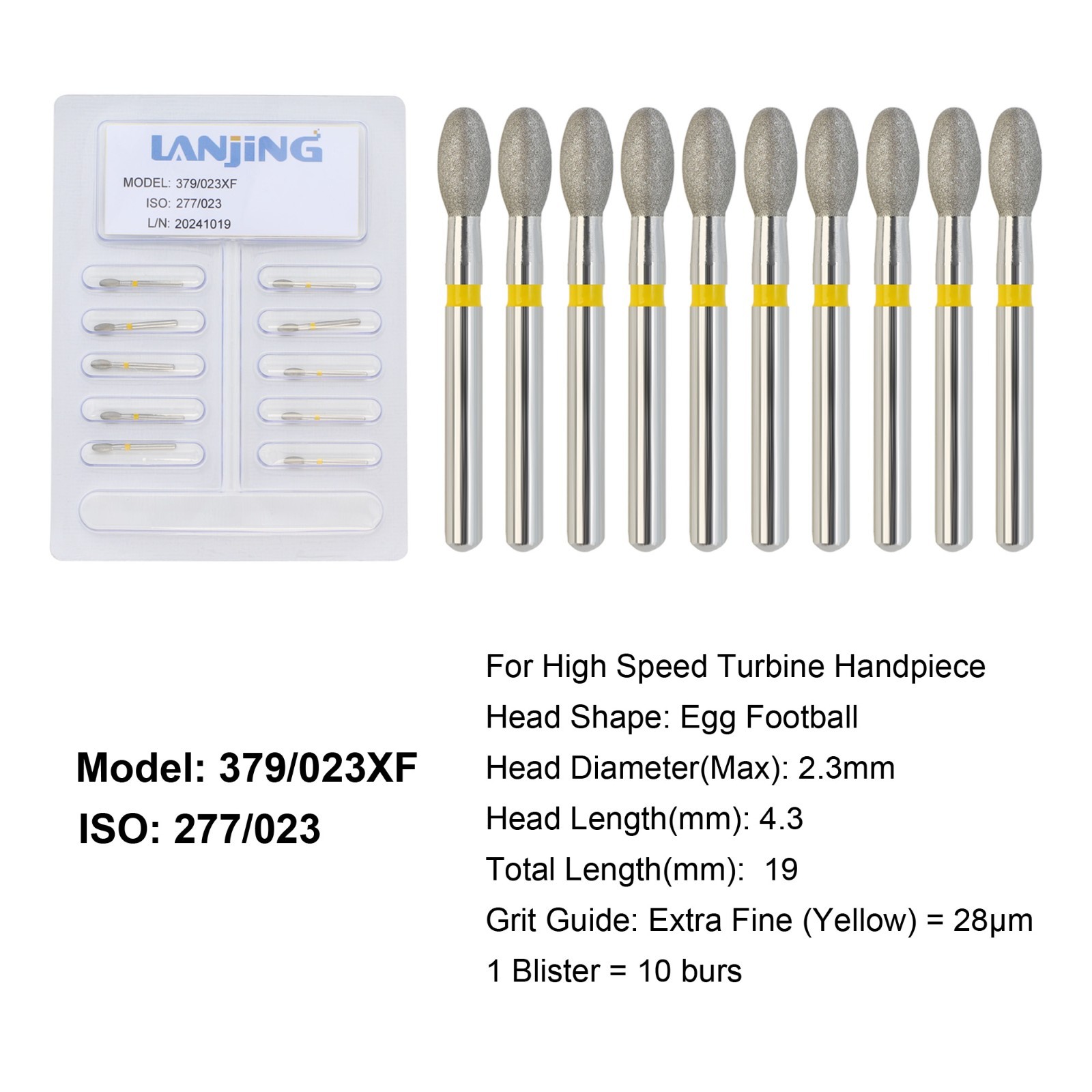 Dental Football Diamond Burs FG Coarse Fine High Speed Bur Friction Grip 368 379