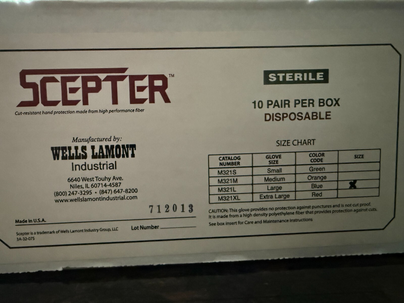 Scepter™ Sterile M321 cut resistant glove liners Cut Level 4 Sterile -10 Pairs