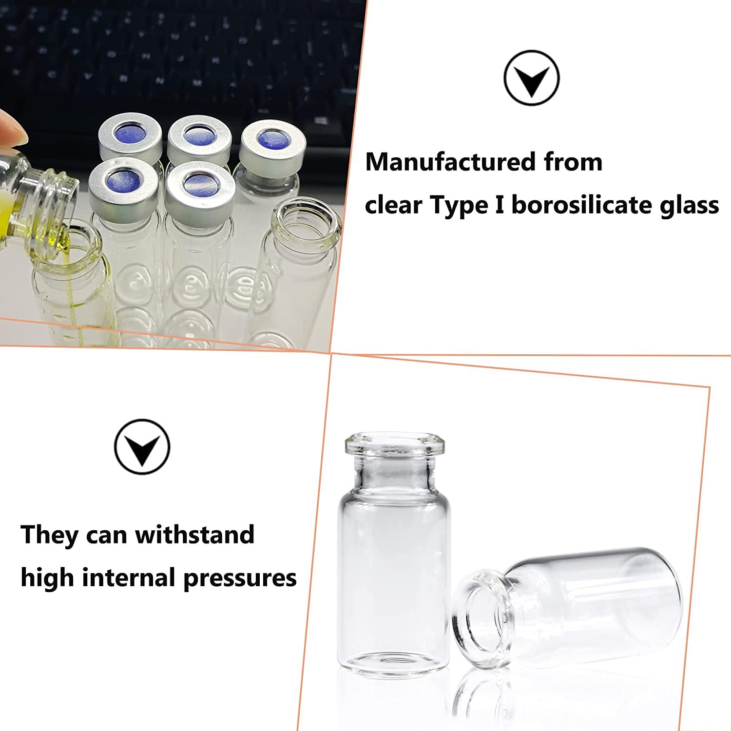 100pcs 10mL Clear Headspace Vial 20mm Crimp Top Glass Bottle Flat Bottom