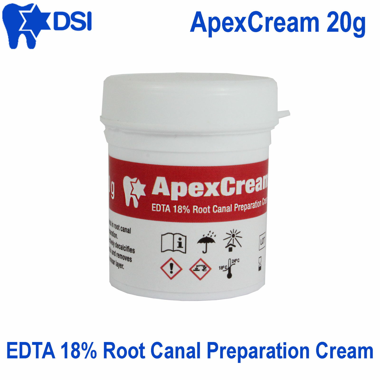 DSI ApexCream Dental EDTA 18% Endodontic Cream Root Canal RC Prep 20g Jar
