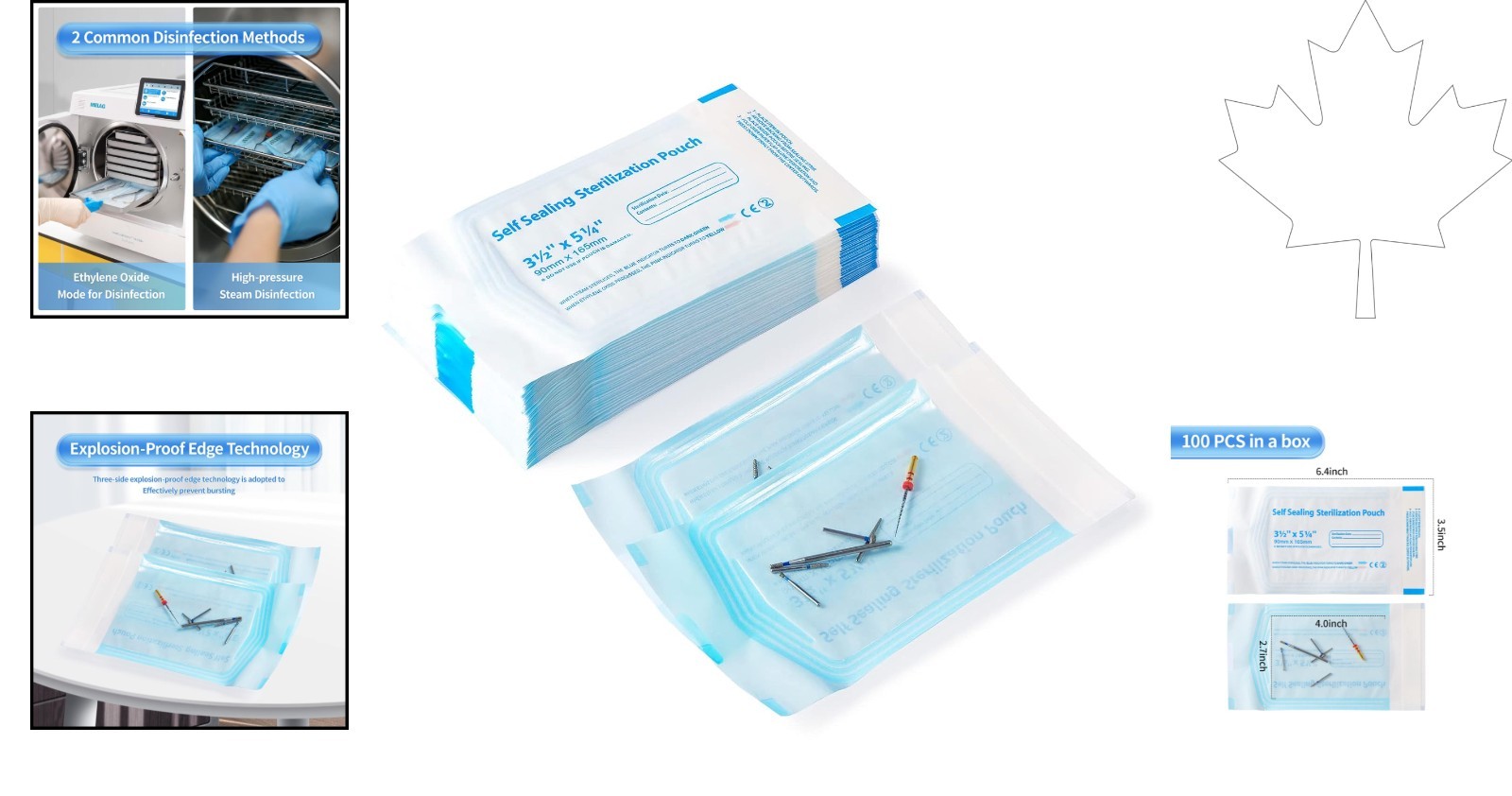 Versatile 3.5 X 6.5 Self-Sterilizing Pouches – 100 Pcs for Dental & Beauty Tools