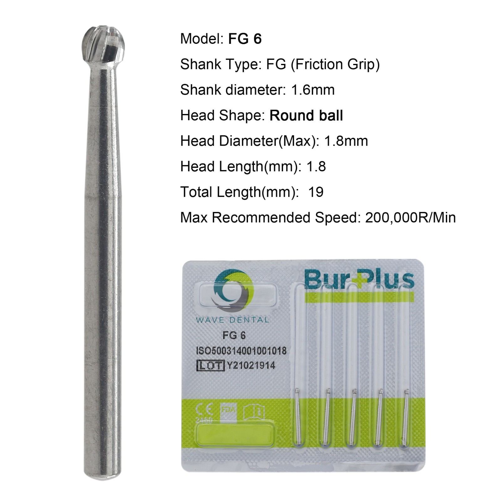 Dental Diamond Burs Carbide Bur Round Ball FG 2 4 5 6 8 Friction Grip High Speed