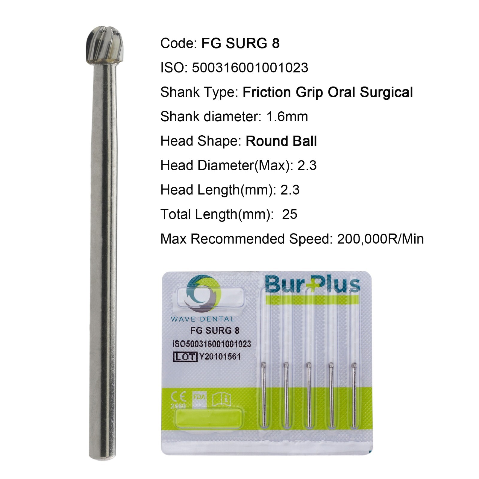 Wave Dental Carbide Burs 25mm Surgical Damond Burs Round Ball FG SURG 1 2 3 4 5