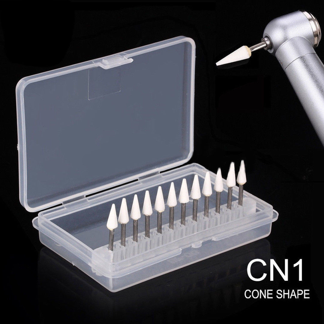 Dental White Stone Porcelain Resin Handpiece Polishing Burs FG Cone/Flame/Round