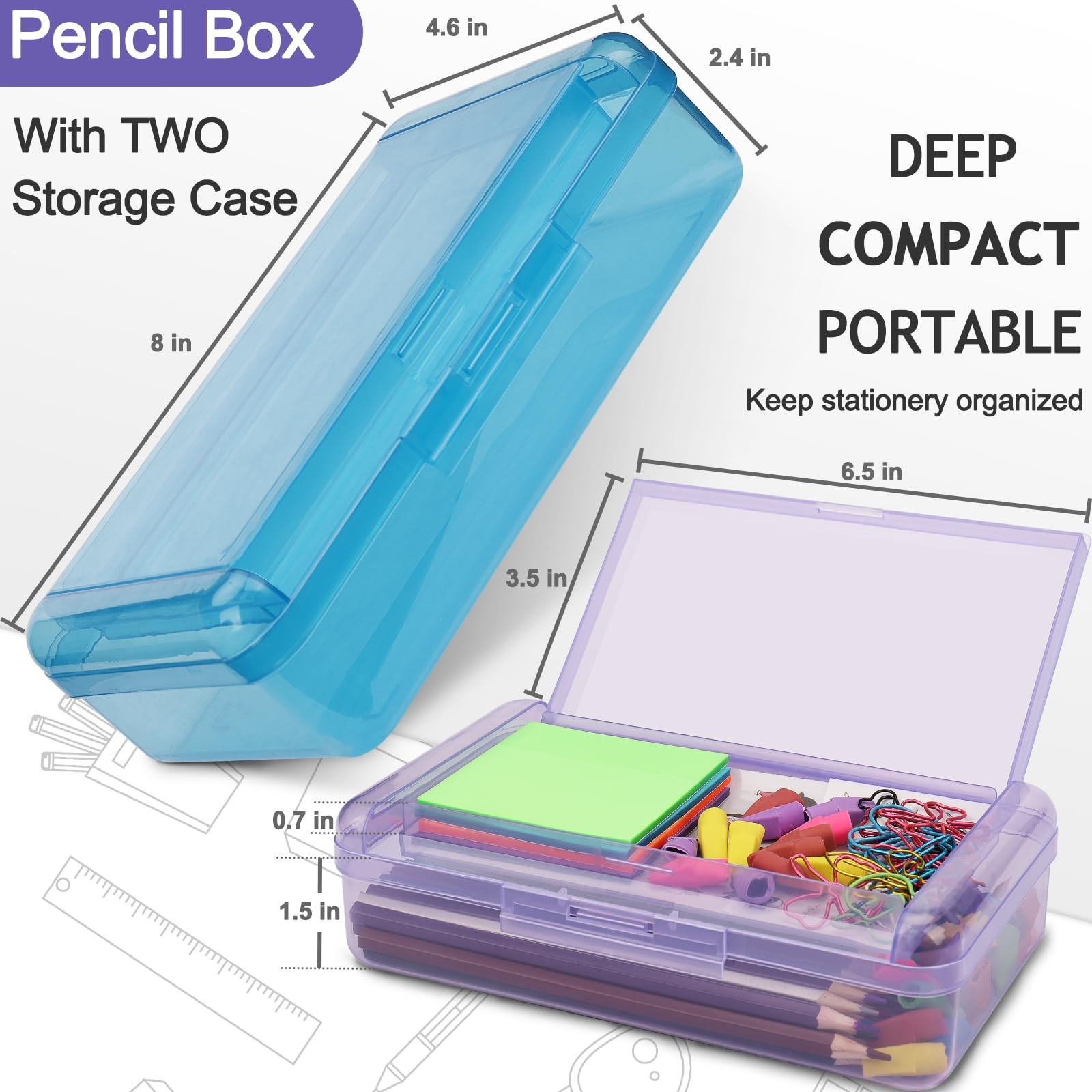 Sflhhdm Large Pen Boxes Double Layer Capacity Pencil Holder Clear Hard Pen Case