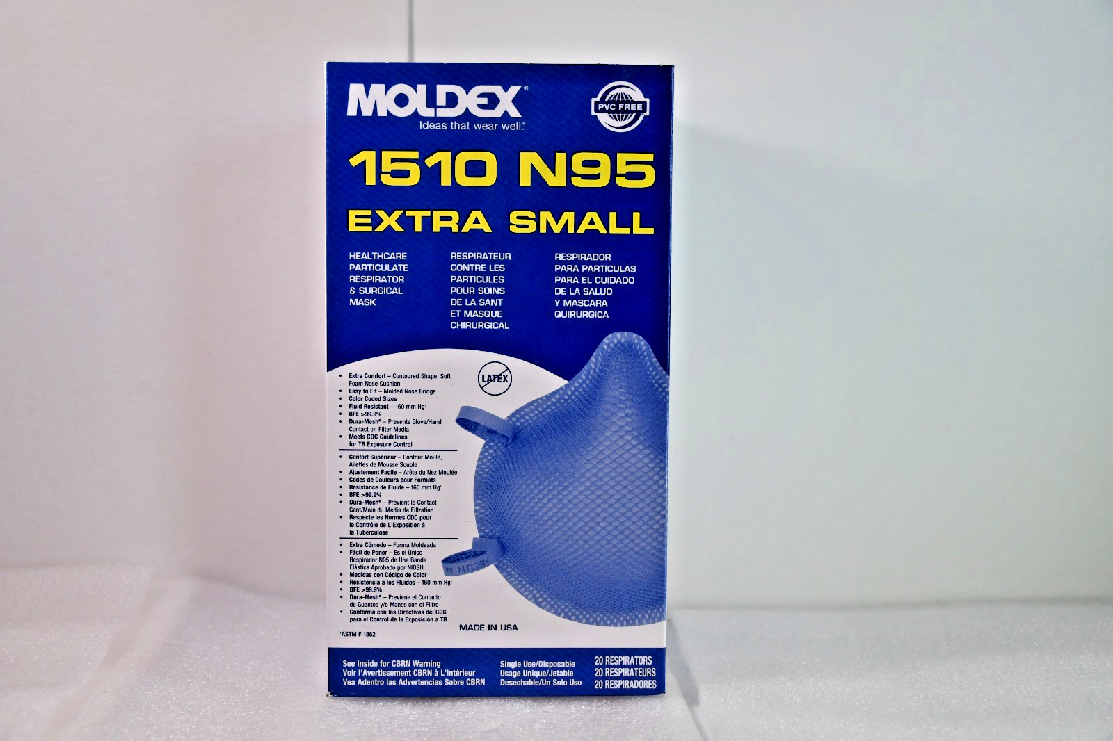 N95 Moldex 1500 Respirator Dust Flu Face Masks, NIOSH Approved, 20 Pack, Free Sh