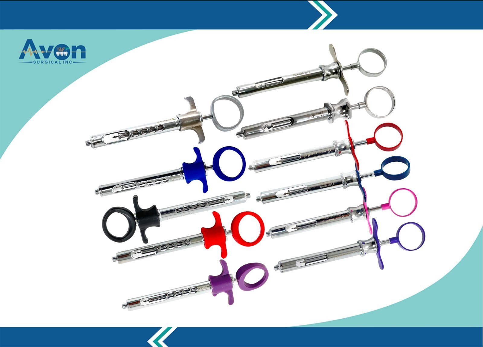 Set of 11 Dental Syringes 1.8CC Type C-W, Type A – Plastic & Metal Handle -Color